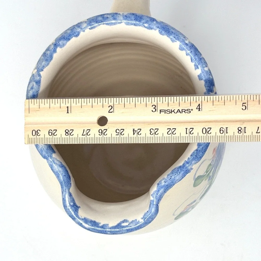 East Texas Pottery Blue Floral Hand Painted Ceramic Pitcher Marshall Texas 7.5in